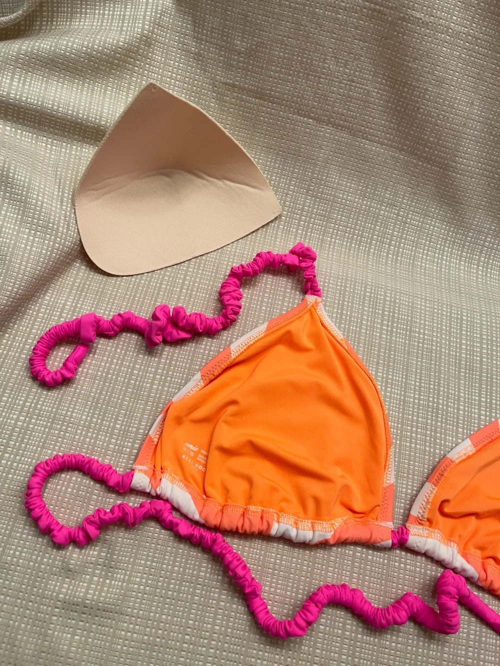 Aerie Striped Ruffle Triangle String Bikini Top Swim Neon Dopamine